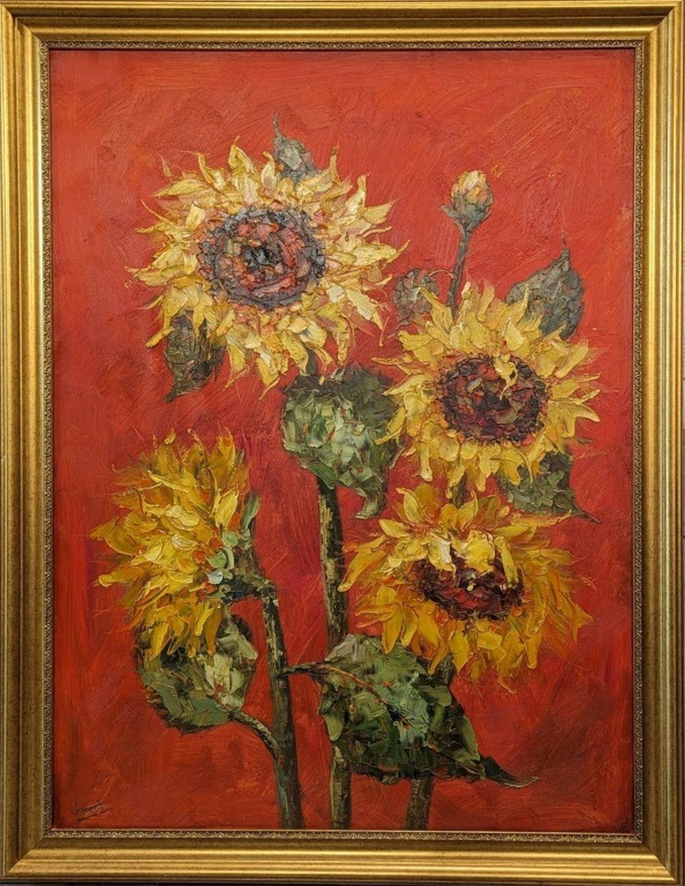 Original Sunflowers in manner of Van Gogh 48 x 36 by Vincent van Gogh