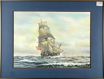 BELGIAN CANADIAN (1939-2010)
TITLED - NONSUCH
SIGNED LOWER RIGHT
13 3/8 X 18 1/4 IN/ 34 X 46 CM
THE 1650 KETCH SAILING SHIP ON ITS FIRST TRADING VOYAGE FOR THE FUTURE HUDSON BAY COMPANY - Pierre de Wispelaere