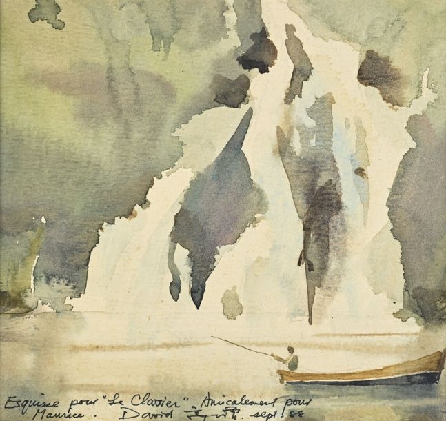 Artwork by Fu Ji Tsang, The waterfall, Made of watercolor on paper