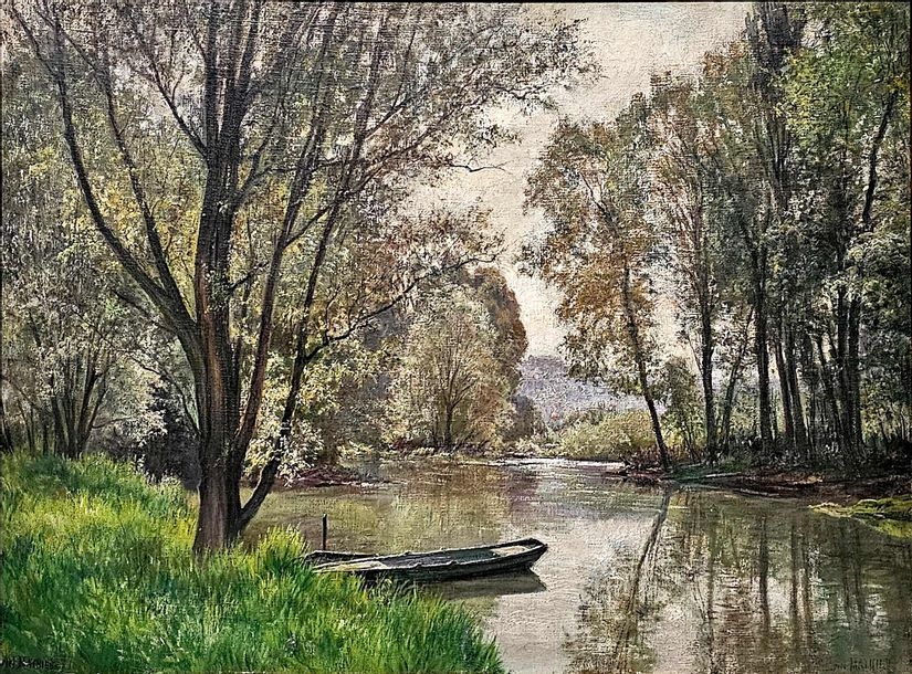 Gabriel Mathieu | Gabriel MATHIEU (1843-1921) Boat on the pond | MutualArt