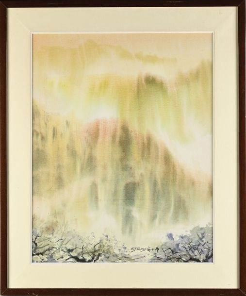 Artwork by Fu Ji Tsang, Dawn, Landscape, Made of watercolor on paper