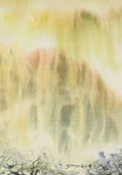 Artwork by Fu Ji Tsang, Dawn, Landscape, Made of watercolor on paper