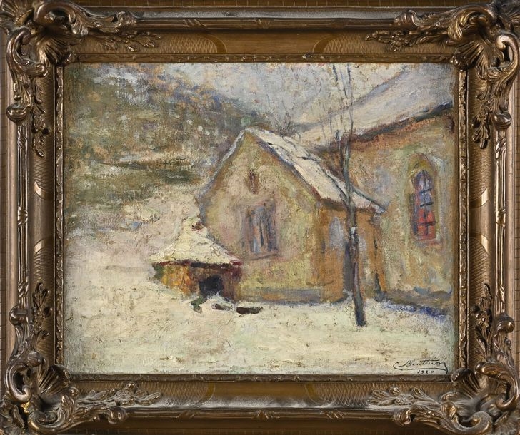 Artwork by Charles Bouthéon, Winter Day" mountain landscape,, Made of oil on canvas