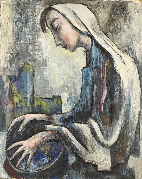 Artwork by Rolf Hirschland, Woman in profile, Made of oil on isorel