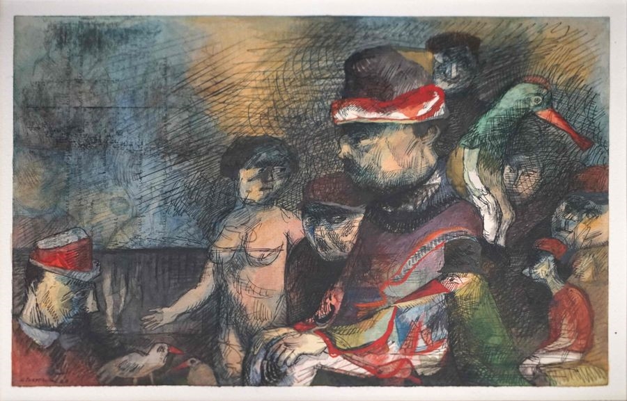 Artwork by Denis Pouppeville, Denis POUPPEVILLE (born 1947) Basse-cour, Made of watercolor and ink