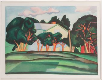 Landskap med hus - Birgit Ståhl-Nyberg