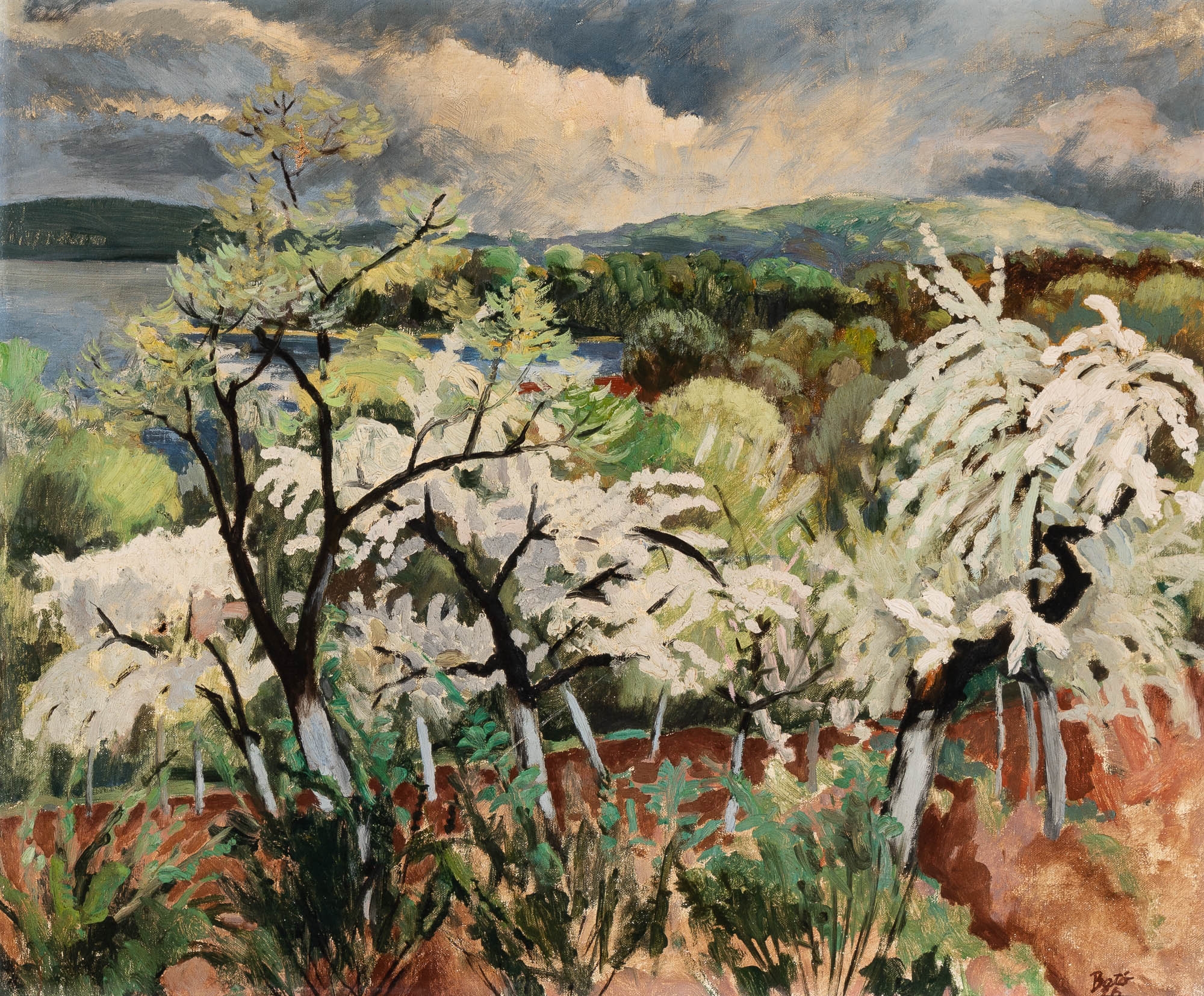 Landscape with Flowering Trees by József Bató