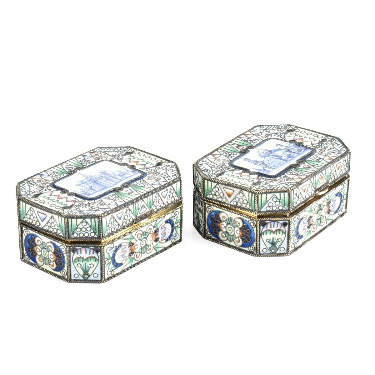 Feodor Rückert | Fine Pair of Russian Pictorial and Shaded Cloisonne ...