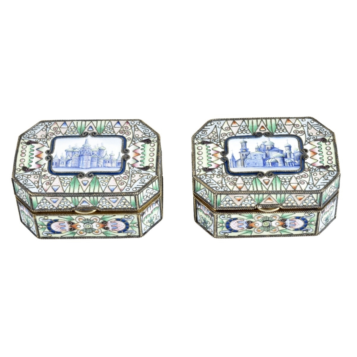 Feodor Rückert | Fine Pair of Russian Pictorial and Shaded Cloisonne ...