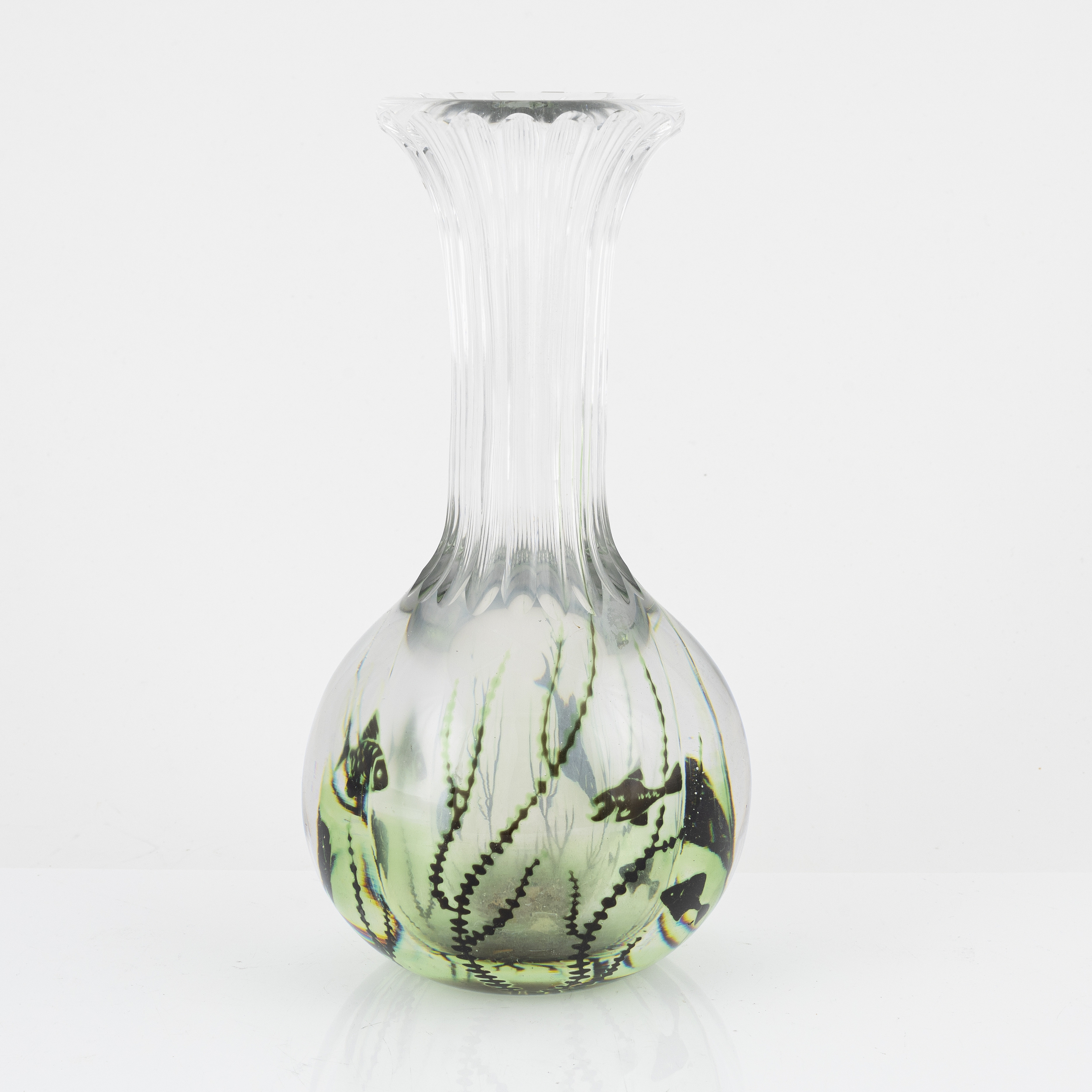 Artwork by Edward Hald, Edward Hald, a graal glass vase, Orrefors, Sweden, signed., Made of green decoration