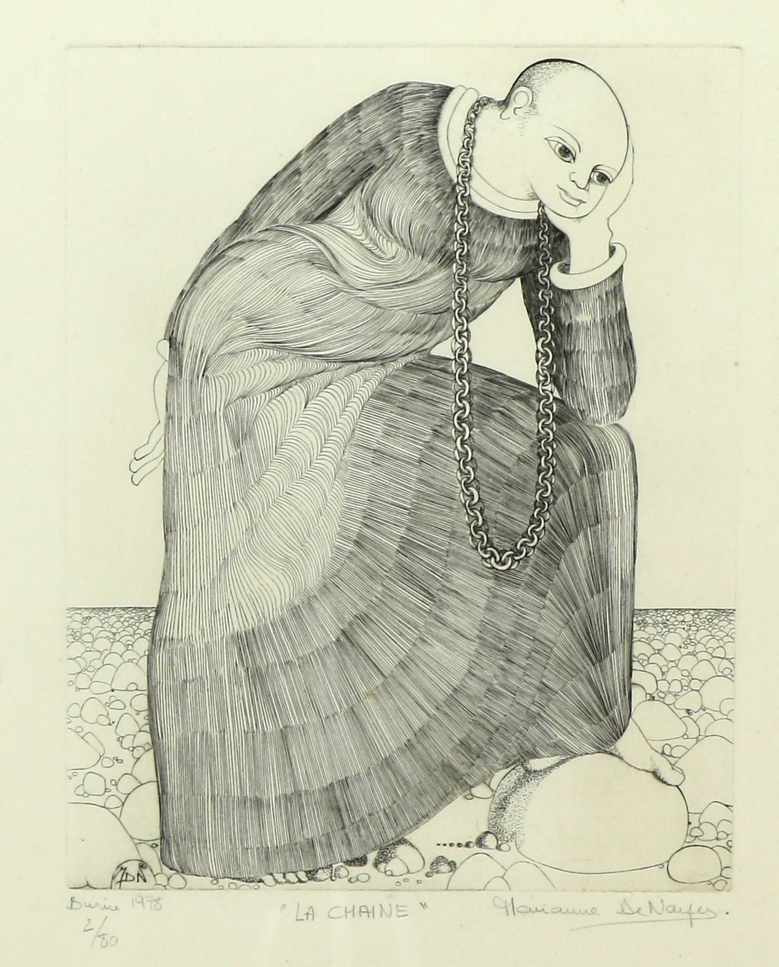 Artwork by Marianne de Nayer, La Chaîne, Made of burin engraving