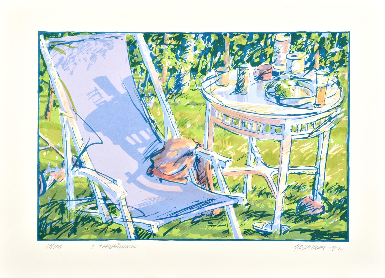 Artwork by Lennart Holmbom, In the garden, Made of Color Lithography