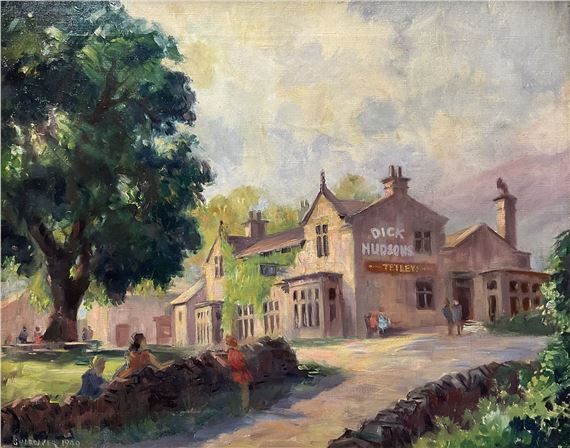 James Hardaker | Figures Outside a Tetley's Pub (1949) | MutualArt