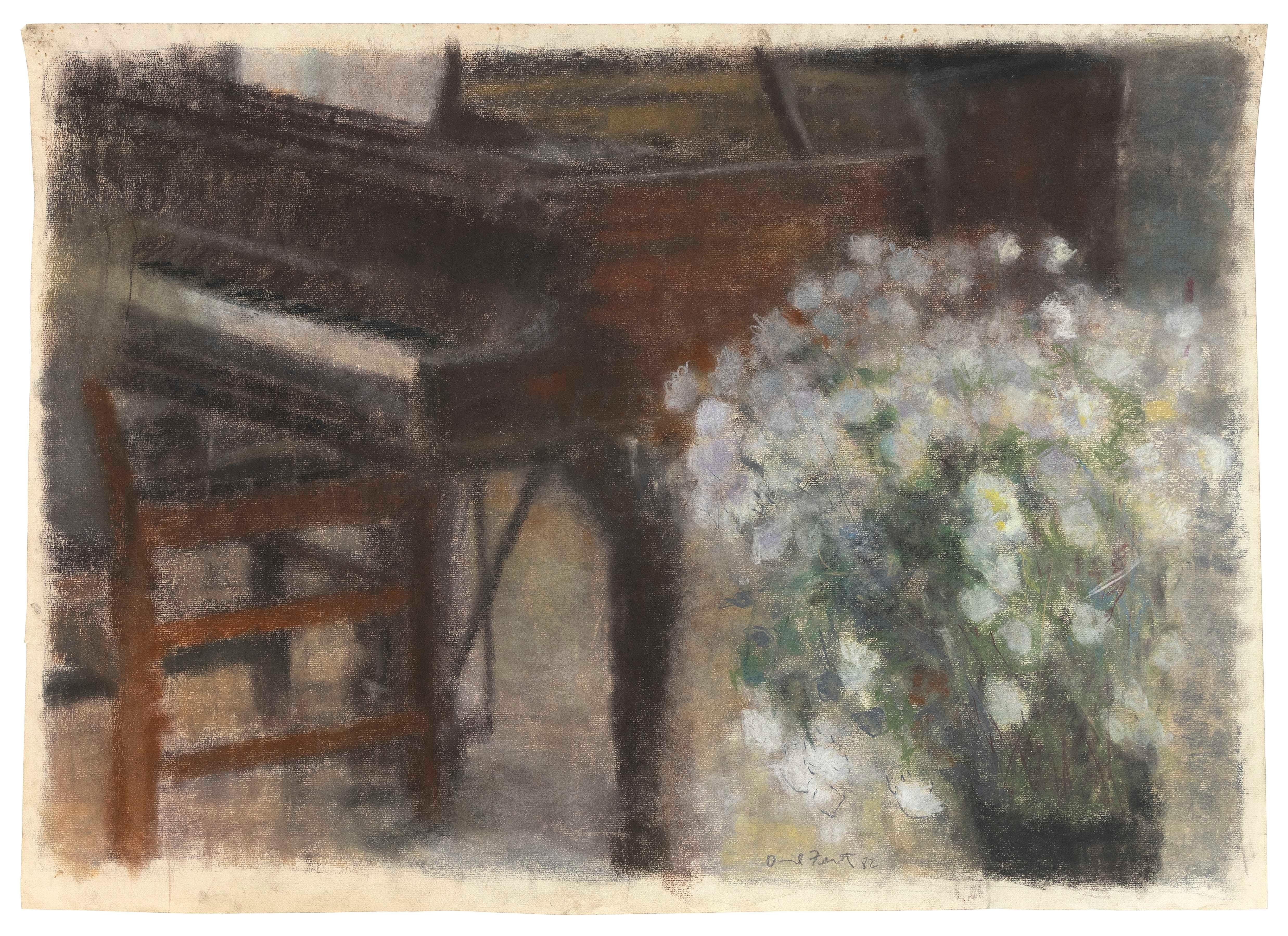 Artwork by David Fertig, Floral still life and piano., Made of Pastel on canvas