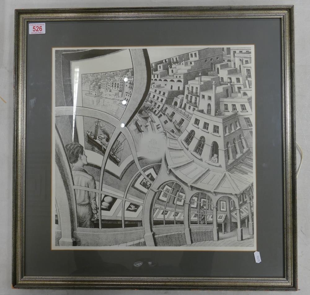 M. C. Escher, Limited Edition Facsimile Print, 'Print Gallery'. Height: 63cm Width: 63cm by Maurits Cornelis Escher