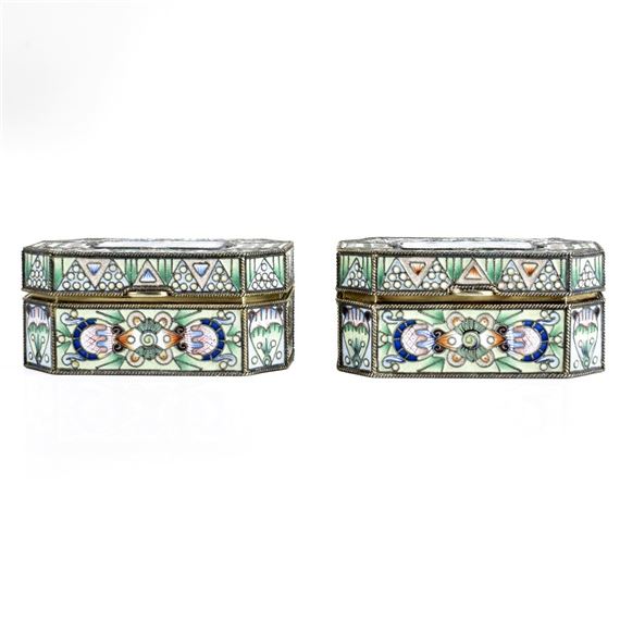 Feodor Rückert | Fine Pair of Russian Pictorial and Shaded Cloisonne ...