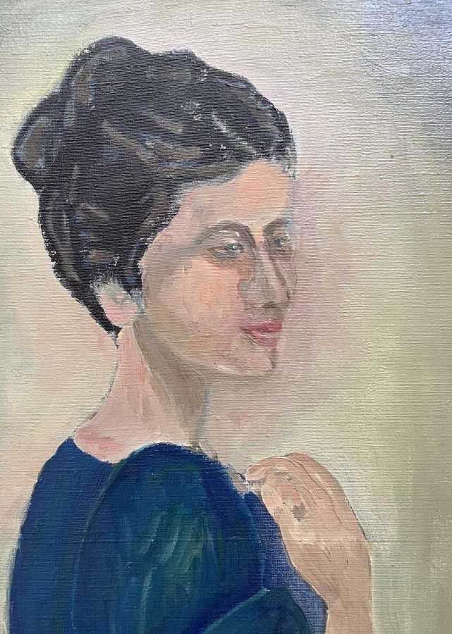 Artwork by Sima Ben Ari, A woman in a blue dress,, Made of Oil on canvas