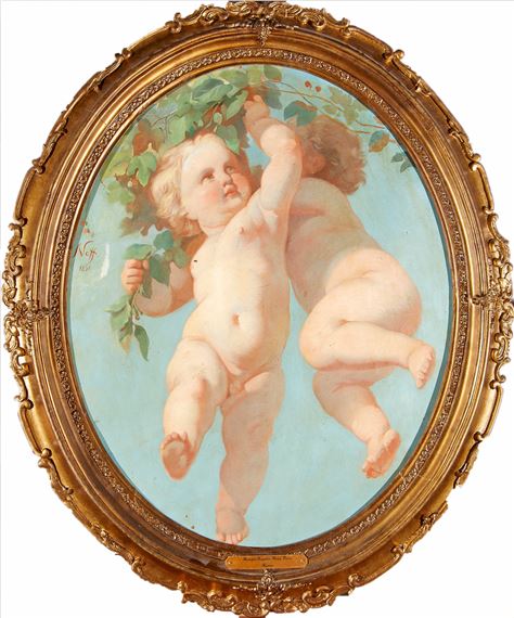 A pair of Putti by Timoleon von Neff, painted in 1851