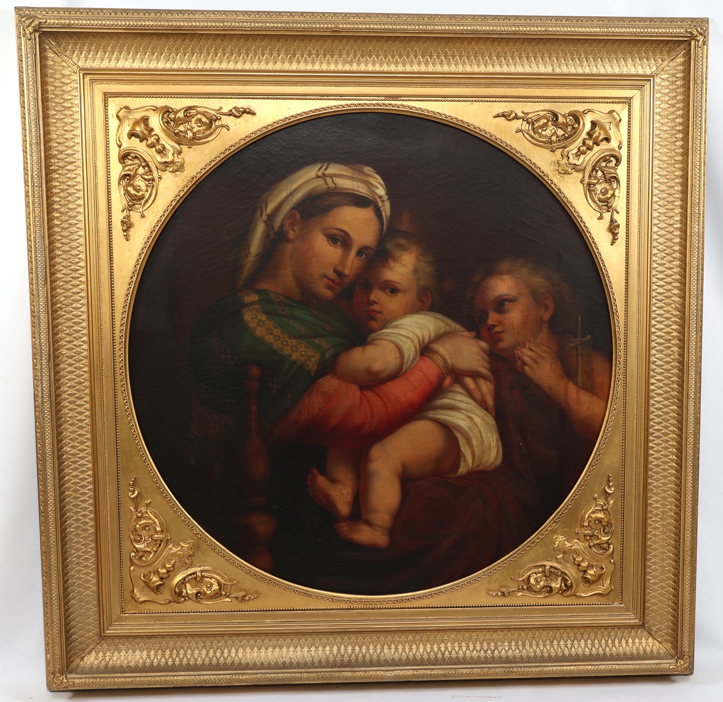 OIL ON CANVAS AFTER RAPHAEL'S MADONNA OF THE CHAIR by Raffaello Sanzio