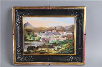 Porzellanbild mit Ansicht von Klösterle an der Eger, - Franz Hermann Lechner