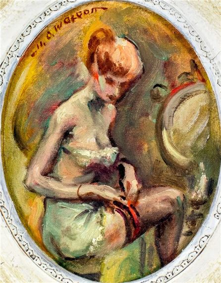 Harold Wolcott | Female in Lingerie Fixing her Garter Belt | MutualArt