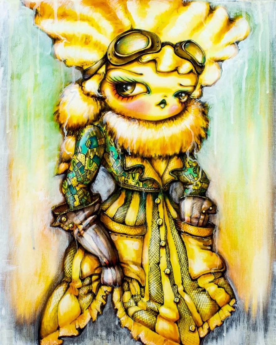 Artwork by Pinkytoast, Steampunk Aviator, Made of acrylic on canvas. Canvas applied to board