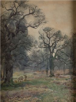 "Paisaje arbolado con ciervos" - Agustin Lhardy