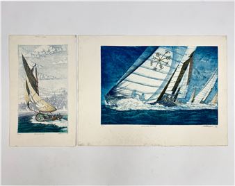 (2) color etchings of boats - Mark Whitcombe