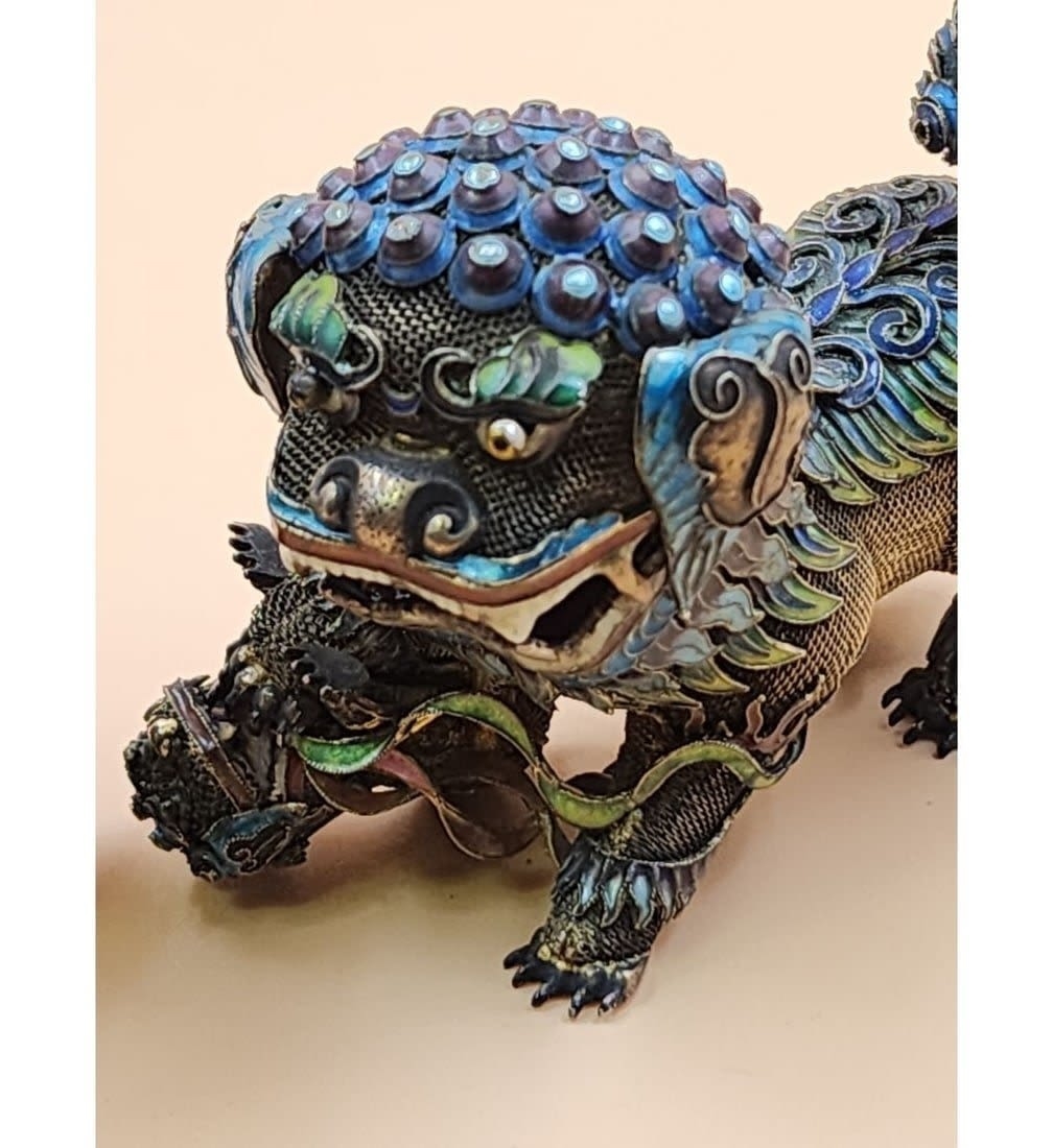 Chinese School | A Fine Pair Of Chinese Silver & Enamel Foo Dogs ...