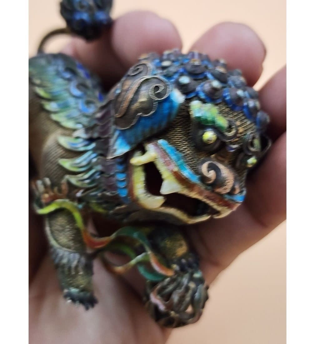Chinese School | A Fine Pair Of Chinese Silver & Enamel Foo Dogs ...