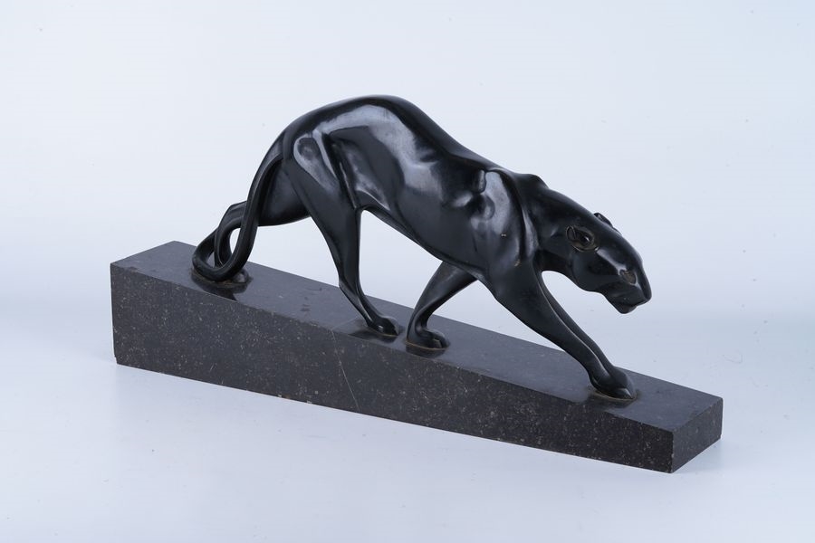 Maurice Prost | Walking panther, Art Deco bronze sculpture, black ...