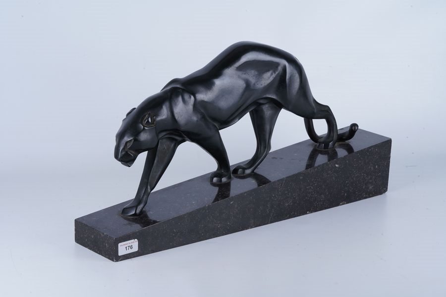 Maurice Prost | Walking panther, Art Deco bronze sculpture, black ...