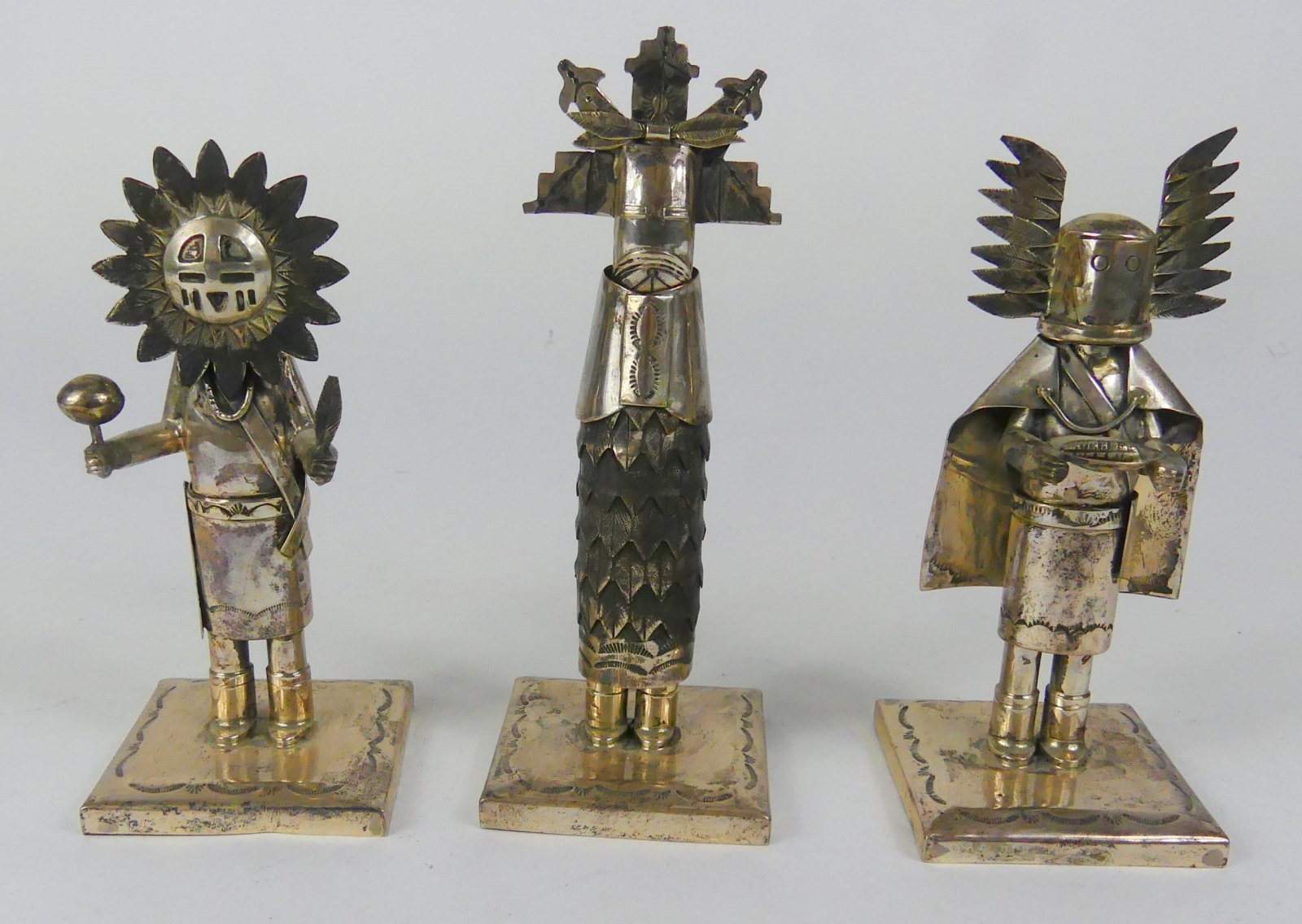Jeffrey Castillo Three sterling silver Kachina sculptures by Jeffrey