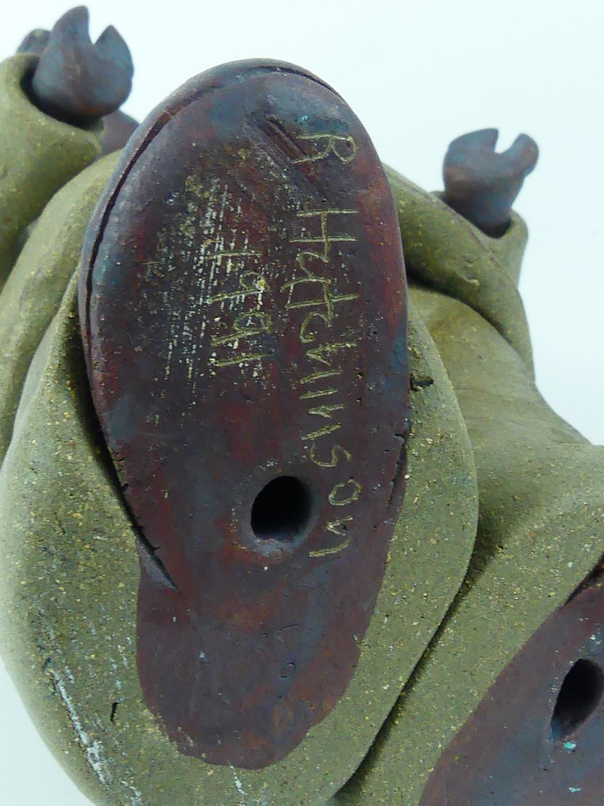 Artwork by R. Hutchinson, R HUTCHINSON RHINOCEROS POTTERY FIGURE, Made of pottery sculpture