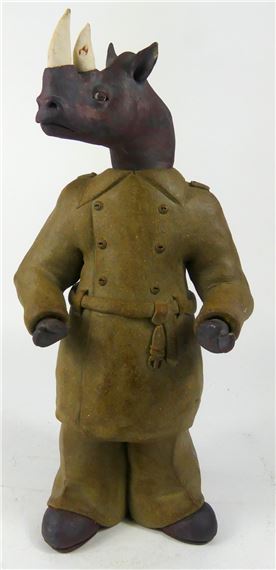 R HUTCHINSON RHINOCEROS POTTERY FIGURE - R. Hutchinson