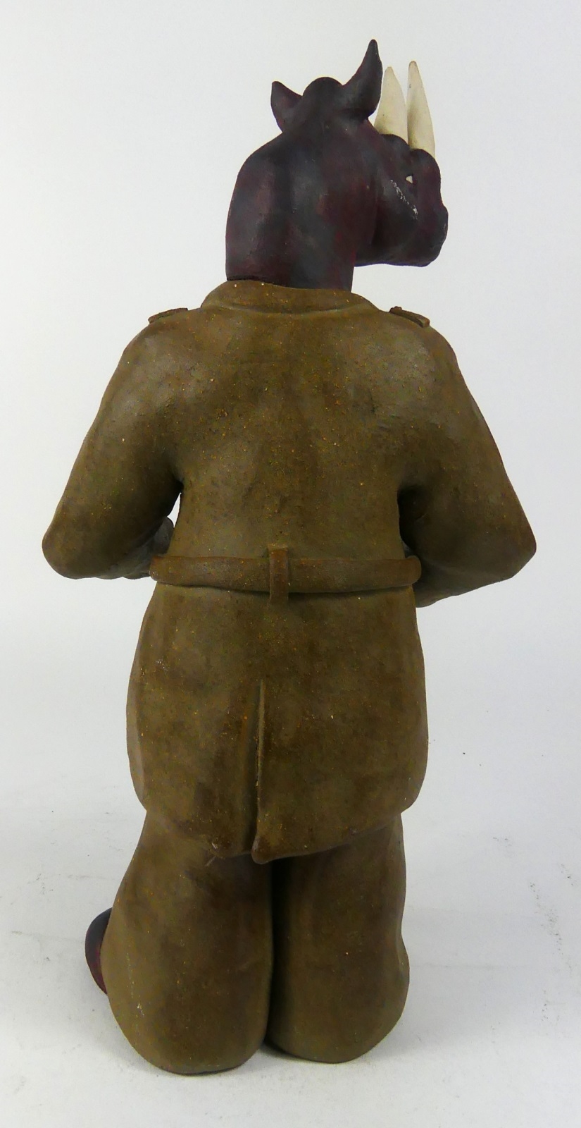 Artwork by R. Hutchinson, R HUTCHINSON RHINOCEROS POTTERY FIGURE, Made of pottery sculpture