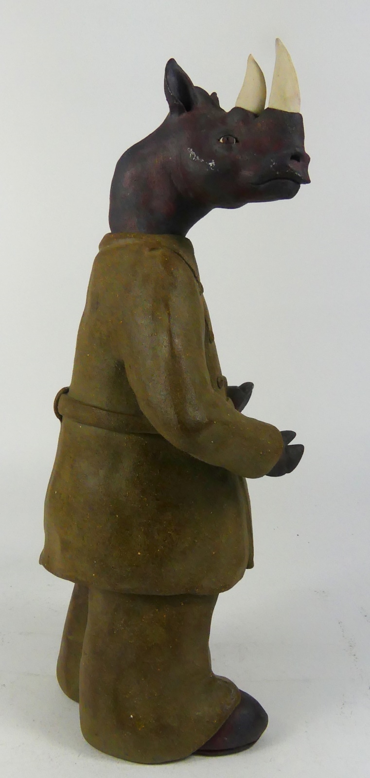 Artwork by R. Hutchinson, R HUTCHINSON RHINOCEROS POTTERY FIGURE, Made of pottery sculpture