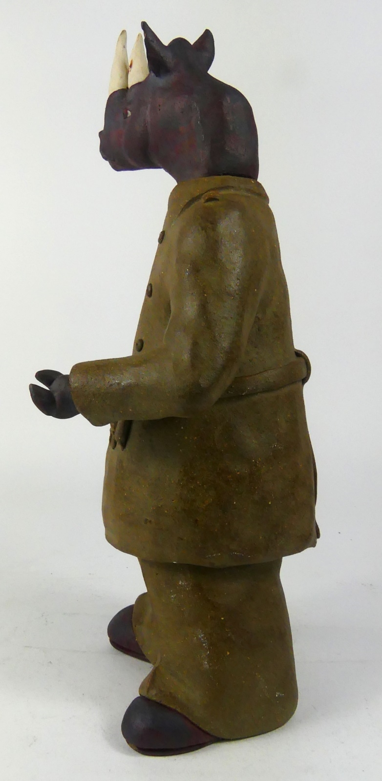 Artwork by R. Hutchinson, R HUTCHINSON RHINOCEROS POTTERY FIGURE, Made of pottery sculpture