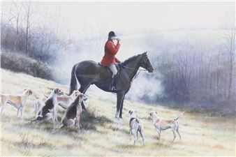 Master of the hunt with hounds on a frosty morning - Caroline Cook