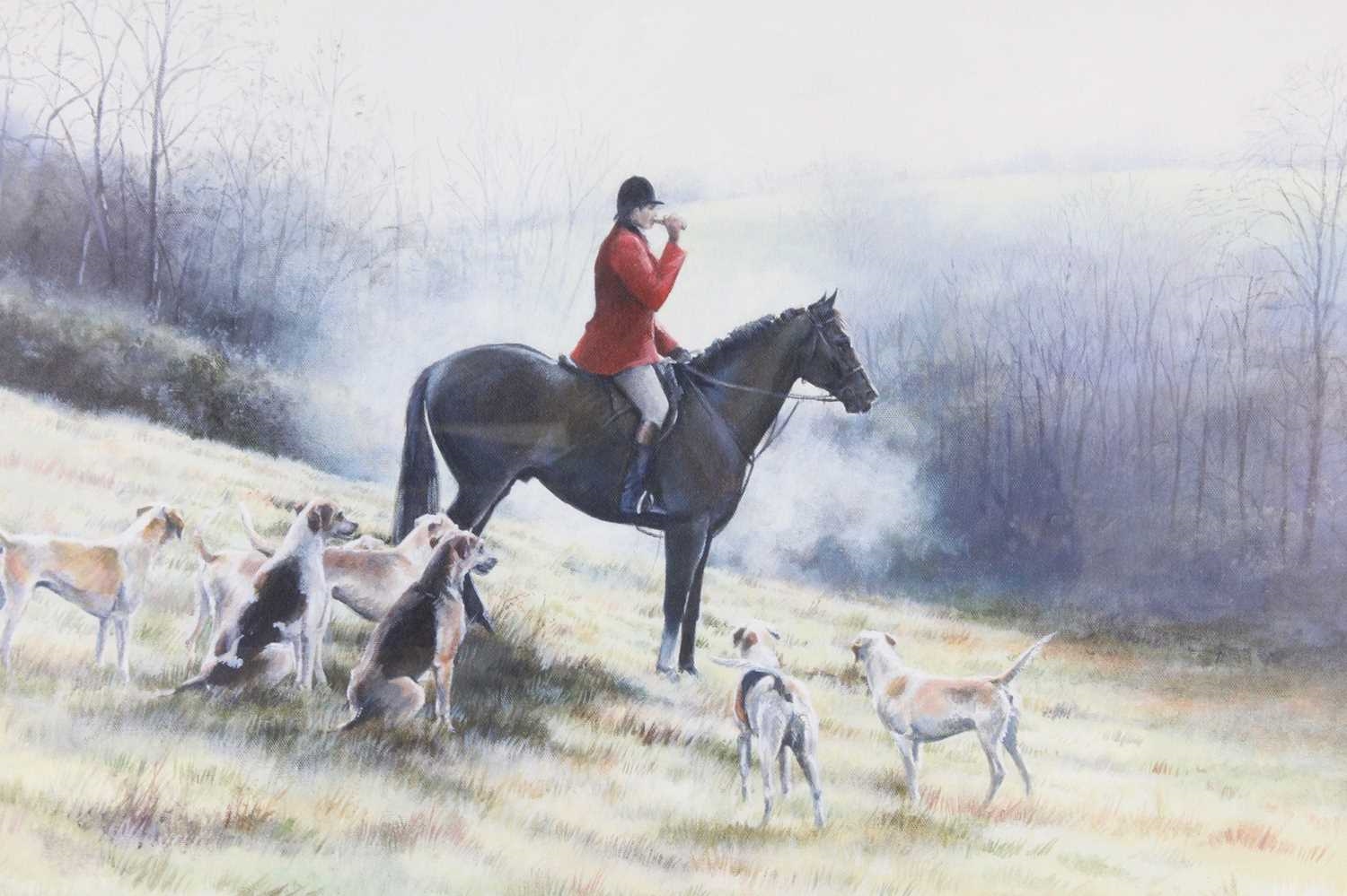 Artwork by Caroline Cook, Master of the hunt with hounds on a frosty morning, Made of print