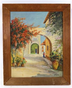 Bertha Hatton Duke &quot;Village Scene&quot; Oil On Canvas - Bertha Hatton Duke