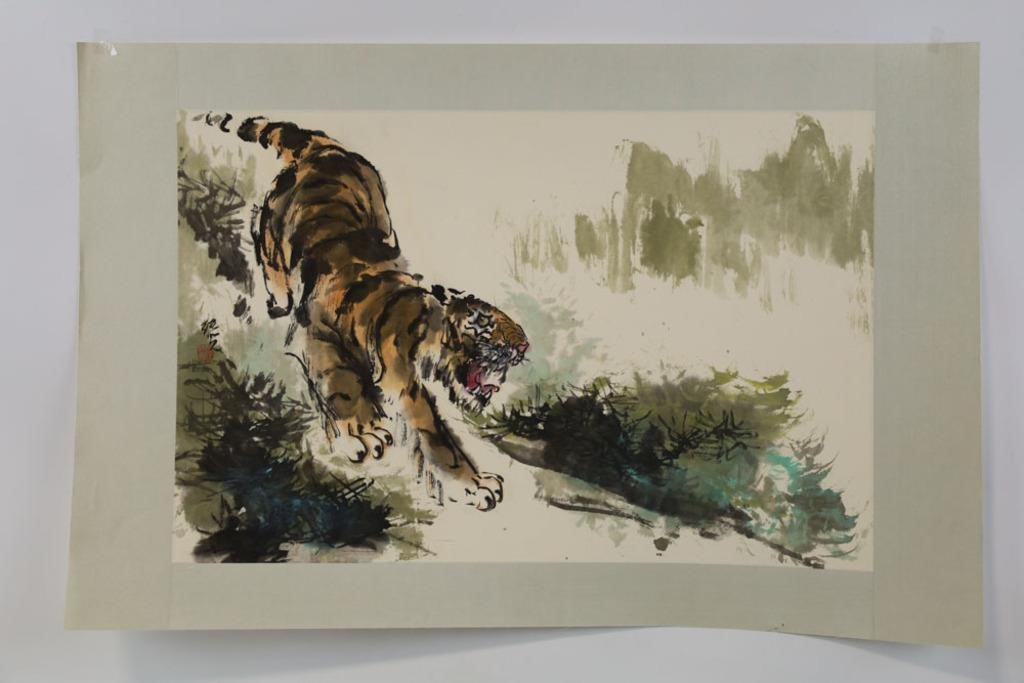 Original watercolor ink drawing on paper Tiger 11.8 х 8.3 in
