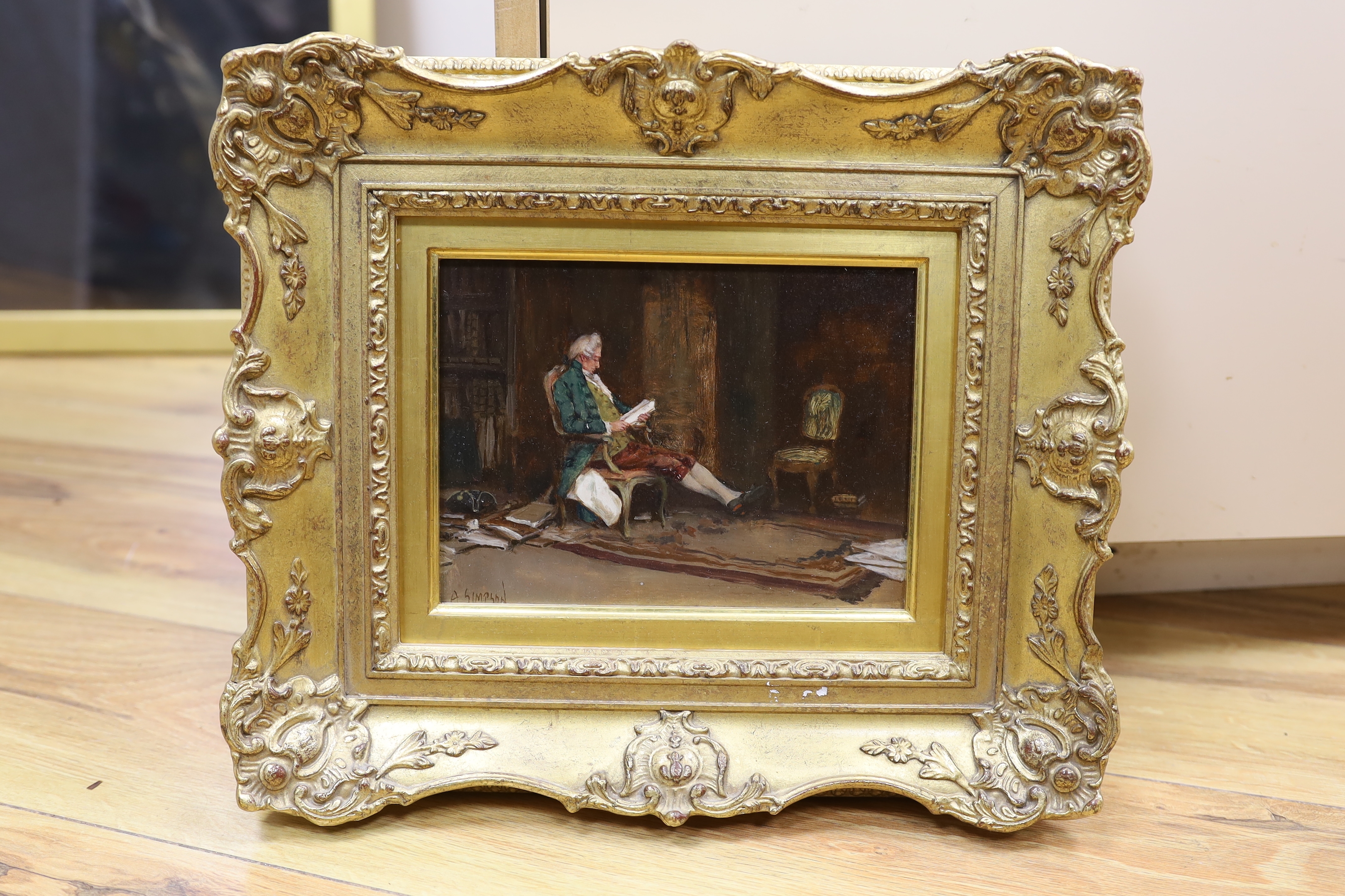 Artwork by A. Simpson, gentleman reading, Made of oil on panel