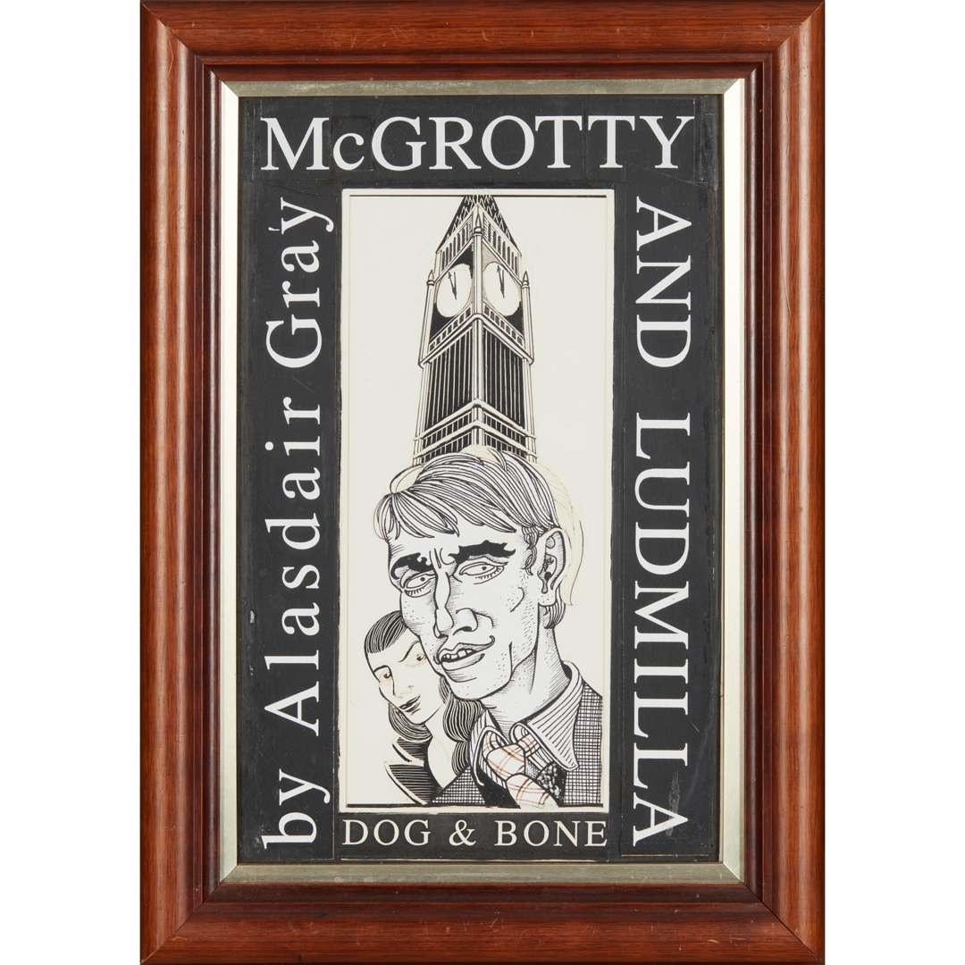 Artwork by Alasdair Gray, THREE DESIGNS FOR 'DOG & BONE', Made of collage