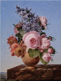 Still Life with a Bouquet of Flowers in an Alabaster Vase on a Marble Ledge - Jean Ulrich Tournier