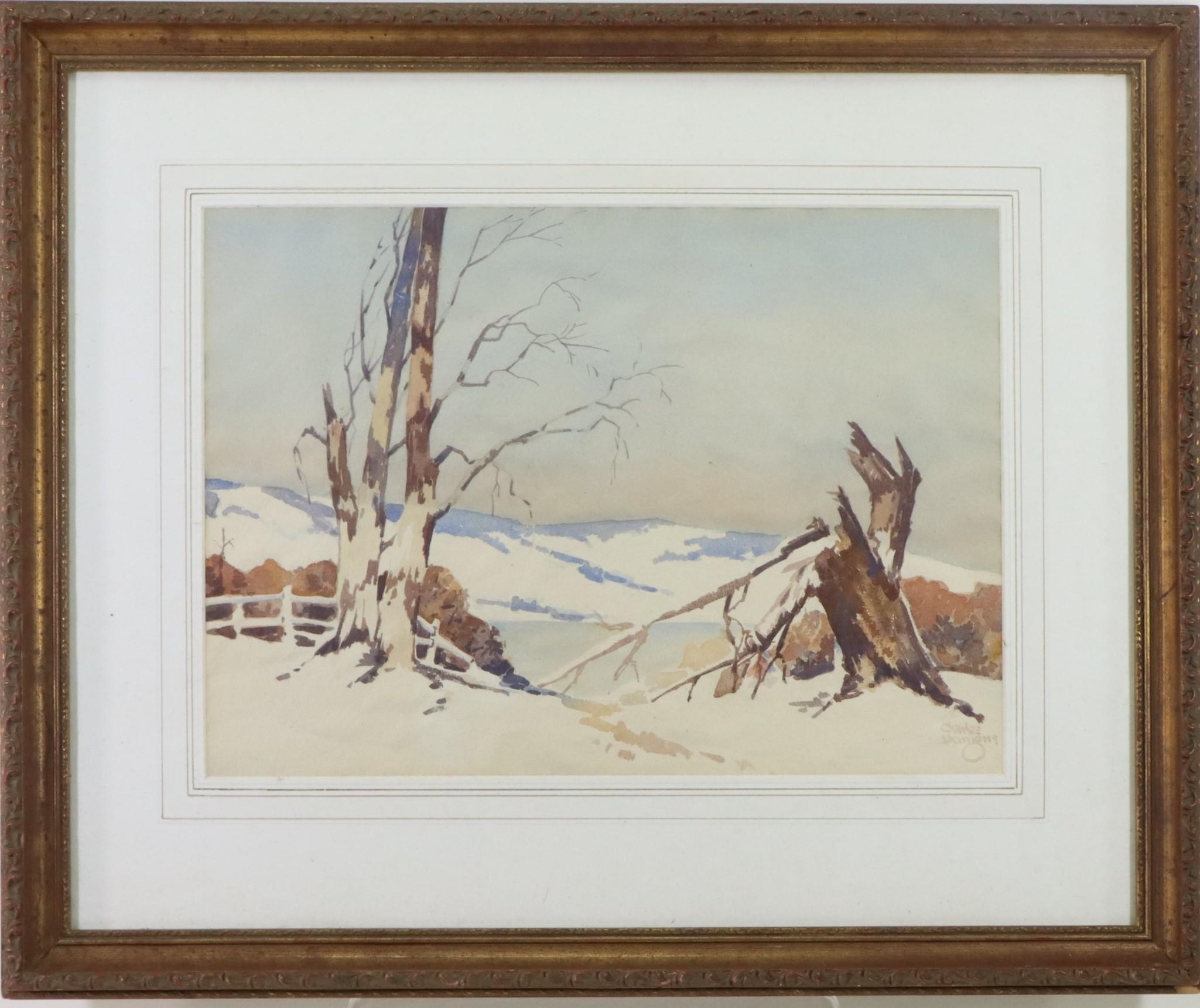 Charles Hargens Snowy winter landscape with water in the distance