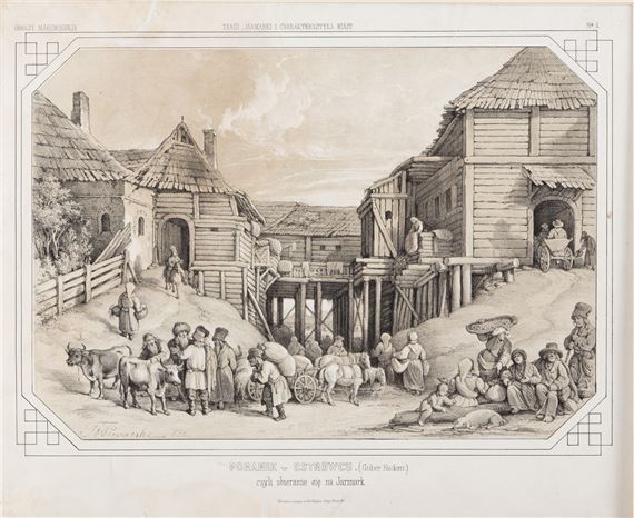 "Poranek w Ostrowcu czyli zbieranie się na jarmark" z teki "Kram malowniczy warszawski by Jan Feliks Piwarski