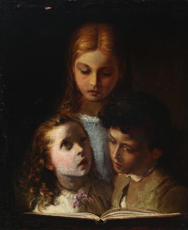 English School, 19th Century A girl reading aloud to her siblings
