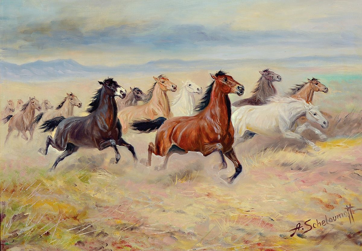 Galloping Wild Horses - Athanas Ivanovich Scheloumoff