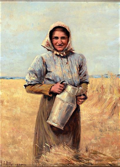 farmer's wife with milk jug in the wheat field - Konrad Emmanuel Boehringer